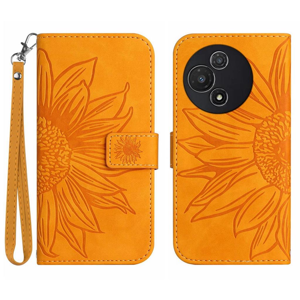 For TCL 60R 5G Case Sunflower Imprint Leather Wallet Phone Cover with Wrist Strap