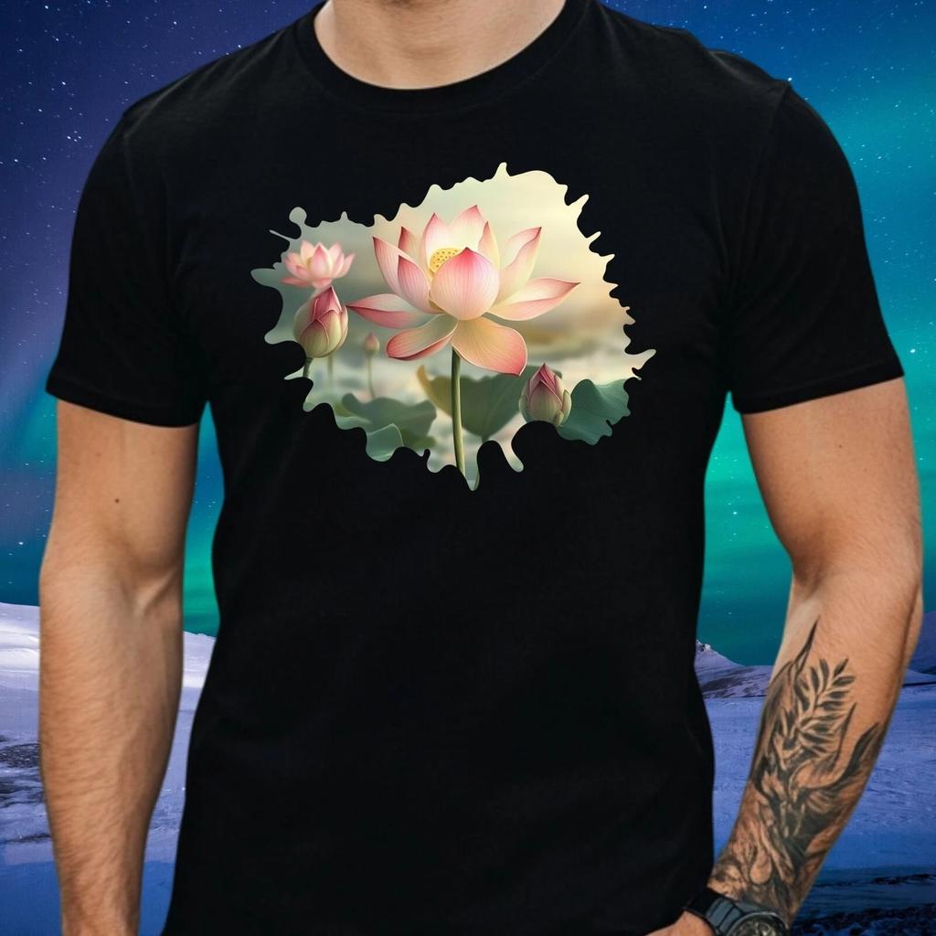 T-Shirt Herren Lotosblume Motiv Baumwolle Größe S bis 5XL