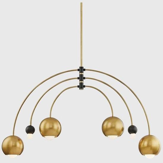 Люстра Спутник в стиле середины века: Черный Полированная латунь 6-ламповый светильник