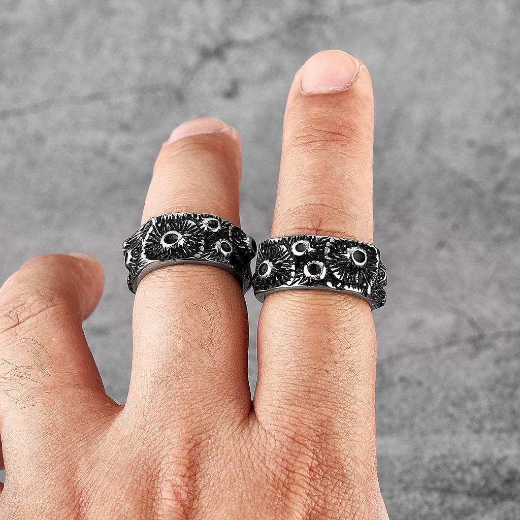 Lunar Surface Moon Volcanic Stainless Steel Mens Rings Punk Amulet For Male Boyfriend Biker Jewelry Creativity Gift Wholesale 3