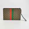 [Pre-Owned] Monogram Logo Letter Print Striped Wristband Canvas And Leather Clutch - Very Good #DBV4NS