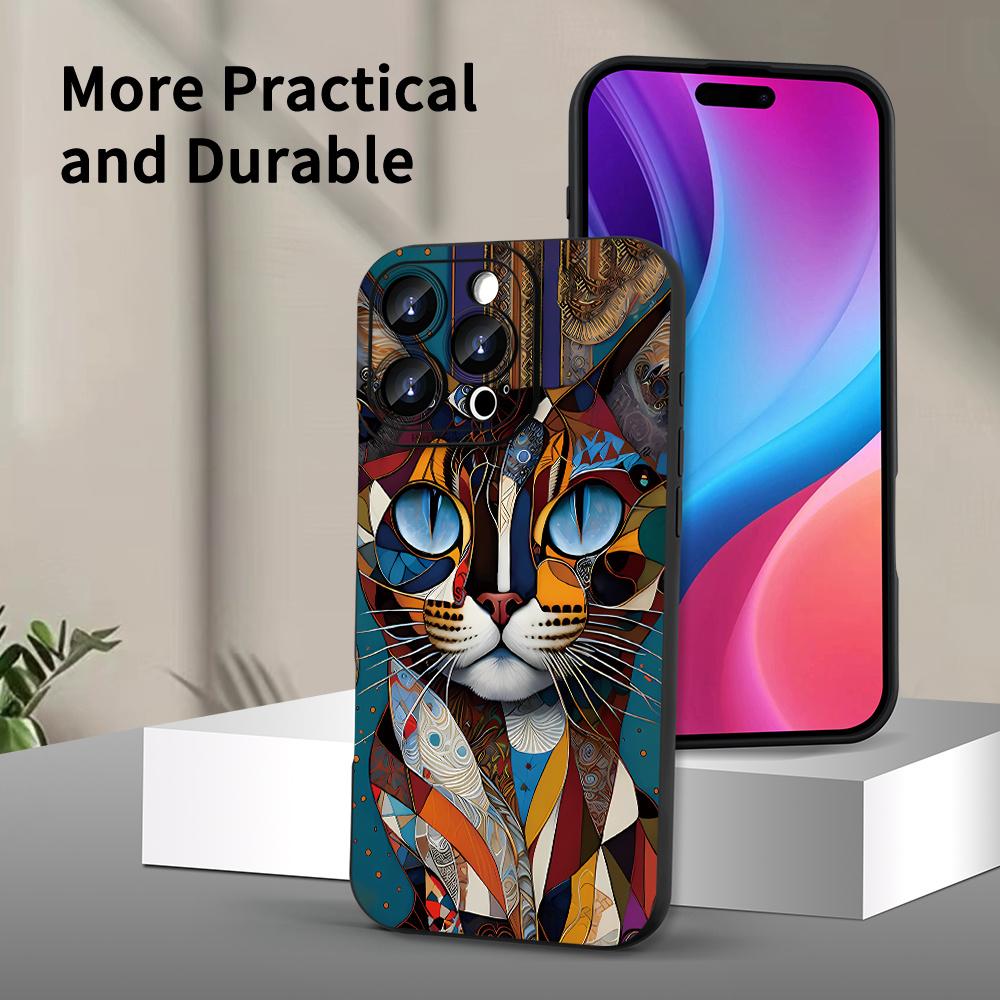 Креативный чехол для мобильного телефона с рисунком кошки, подходит для iPhone 17 16 15 14 13 12 11 Pro/ Max /Plus, противоударный и защищающий от падений