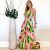 Ladies Summer Deep V Backless Floral Halter Long Dresses