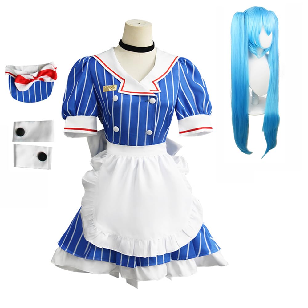 Hatsune MIKU Mesmerizer Cosplay Costume with Maid Hatsune Cosplay Disguise Wig, Outfit, Hat, Costume, Costume, Christmas, Halloween, Cosplay, (XL)