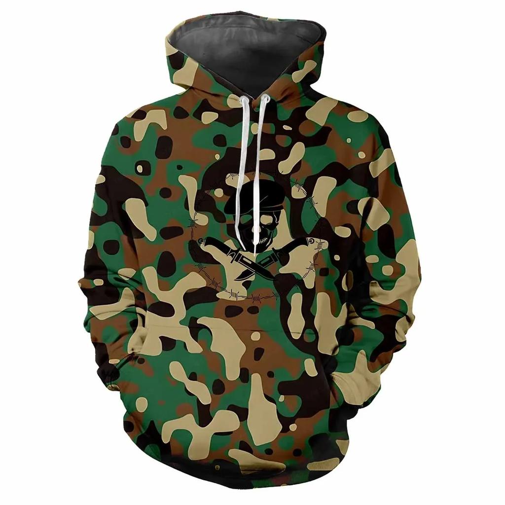 Trendy Men's Hoodie Printed Camouflage Patterns Digital Printing Casual Long Sleeved Hooded Thick Fabric Tops