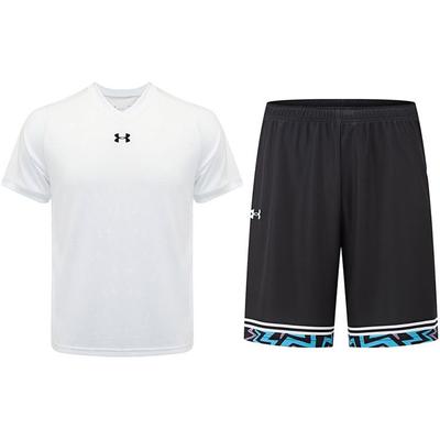 Under Armour Дышащая трикотажная футболка с коротким рукавом и принтом логотипа, шорты с цветными блоками и геометрическим узором, повседневный спортивный комплект 21500531-100+24500211-001