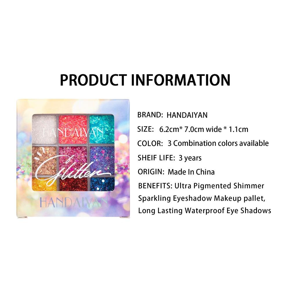 HANDAIYAN Nine -color Sequins Eye Shadow Shiny Glittering Shadow Plate European and American Colorful Stage Makeup Nine Palace Grid Makeup Disks