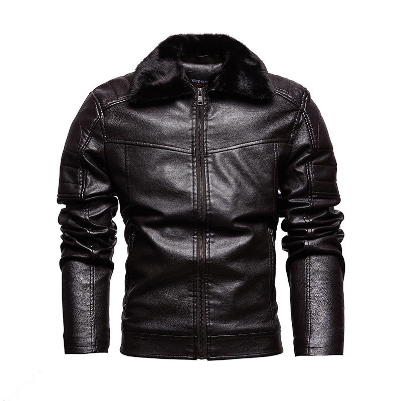 Новая зимняя модная куртка мужская с плюшевой подкладкой, меховым воротником, съемная, мужская кожаная куртка, мужская одежда