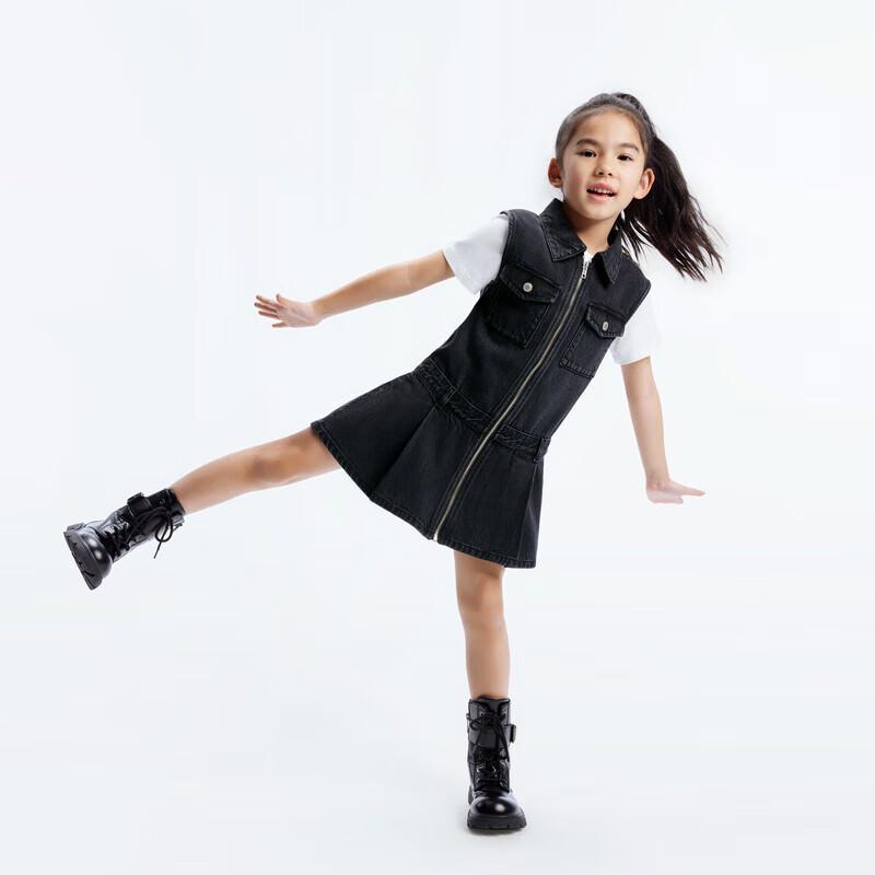 little MO&Co. Girls' Tencel Denim Sleeveless A-Line Zipper Dress