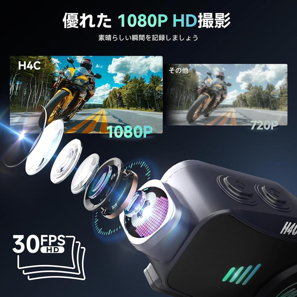 Мотошлем Moman H4C с интеркомом, видеорегистратором 1080P, вращающейся камерой, картой памяти 32 ГБ, IPX6, WiFi, циклической записью, гарнитурой для шлема, 6.5