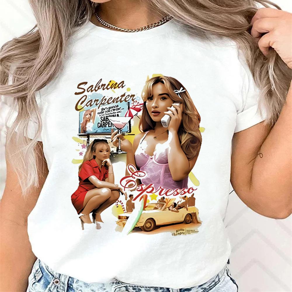 Футболка Sabrina Carpenter Женская Университетская корейская одежда Психоделическая кавайная рубашка Удобная Поп-культура Графическая Модная Ретро