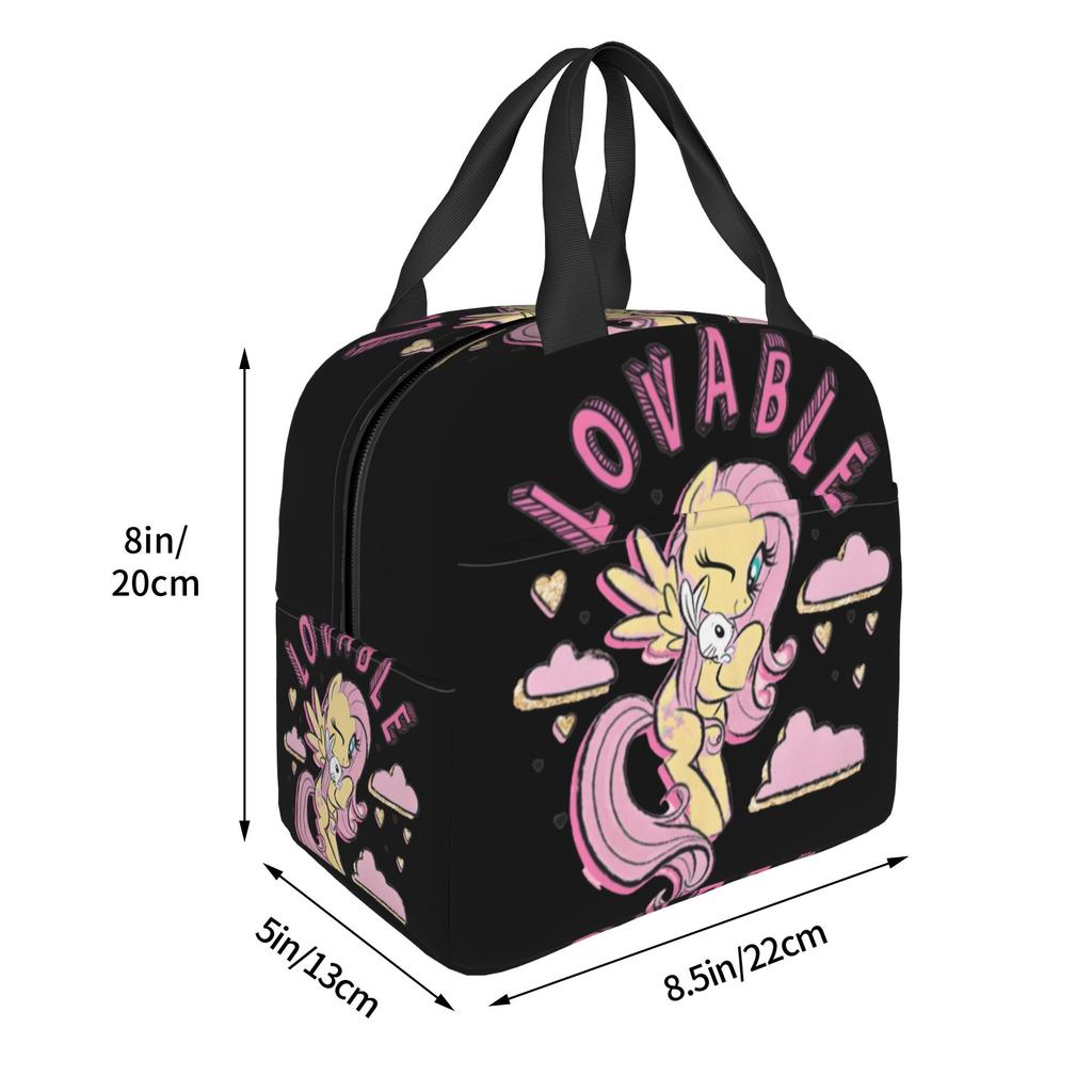 Custom Littles Ponyed Insulated Lunch Bags for School Office Fluttershy Resuable Cooler Thermal Bento Box Unisex