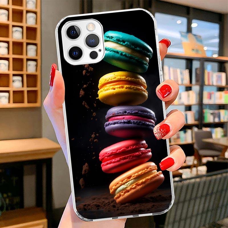 Macaron Ice Cream Cake Doughnut Cover Phone Case For iPhone 16 17 Air 15 14 Pro Max 16E Phone Case 13 Mini 12 11 7 SE 8 Print Pa