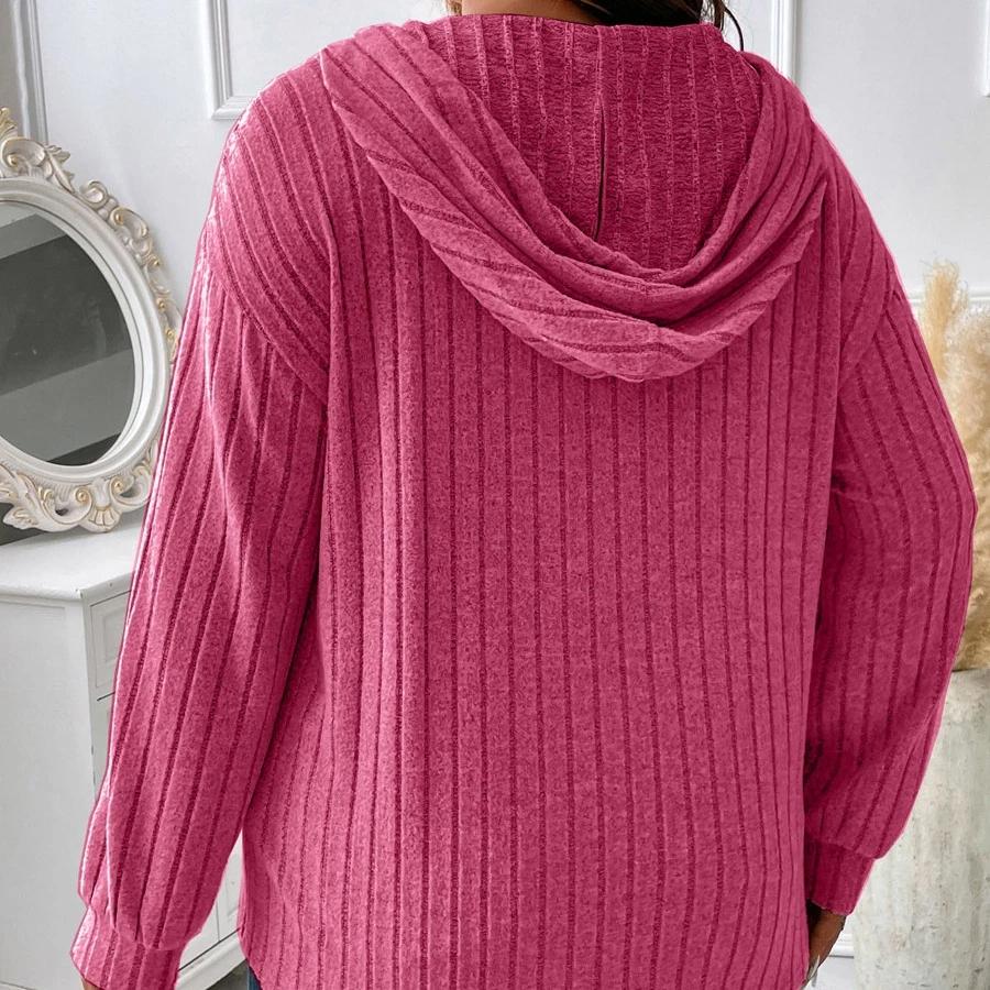 GMXIA Women's Fashion Casual Hooded Pit Stripe Fur T-shirt Solid Color Print Autumn Winter Long Sleeve V-Neck Loose Sweaters