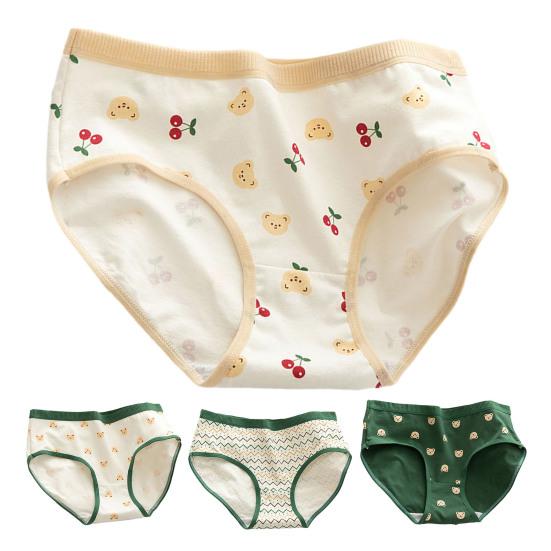 Japanese Style Teenage Girls Panties Cute Bear Pattern Green Cotton Crotch Briefs Mid-rise Cartoon Student Underpants