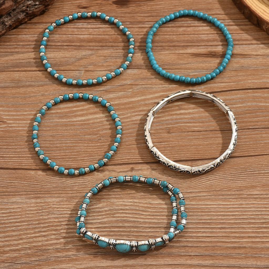 Turquoise beaded DIY bracelet, bohemian hand-woven multi-piece jewelry