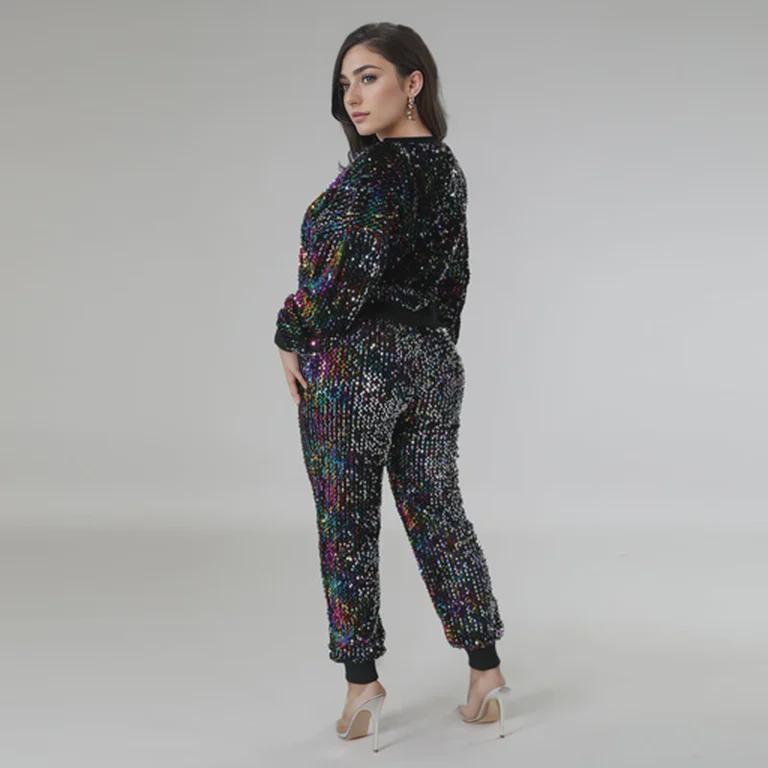 Европейский и американский женский костюм-двойка с длинными рукавами и пайетками - мода осень/зима для вечеринок и отдыха