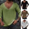 Men Spring Autumn V-neck Long Sleeve Sweater Loose Fit Solid Color Bottoming Pullover Tops Simple Casual Knitting Tee Tops