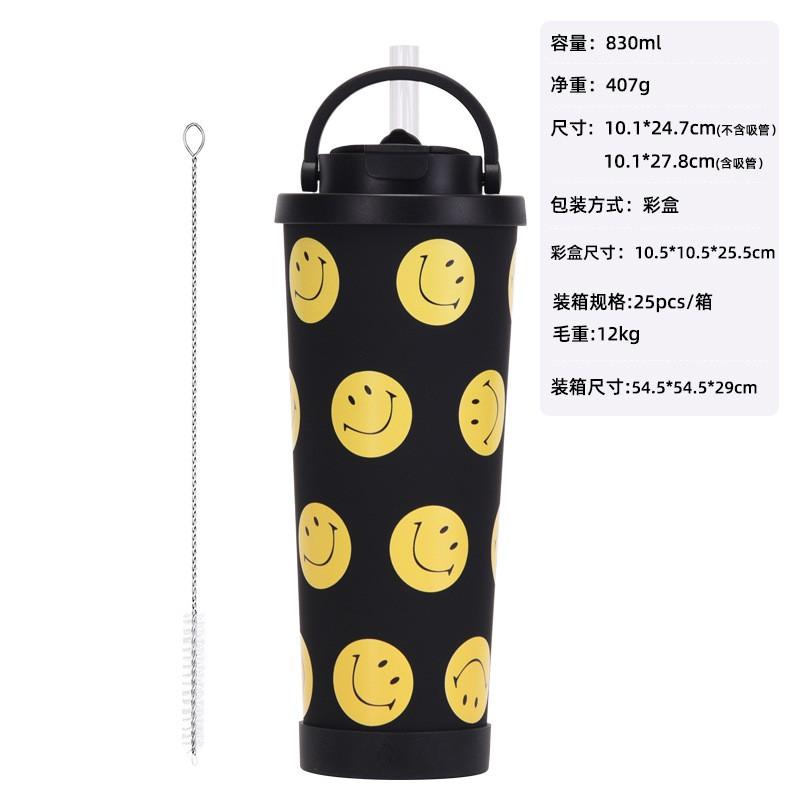 Stainless Steel Vacuum Insulated Tumbler With Straw Lid Smile Design Travel Coffee Cup Office Home Gym