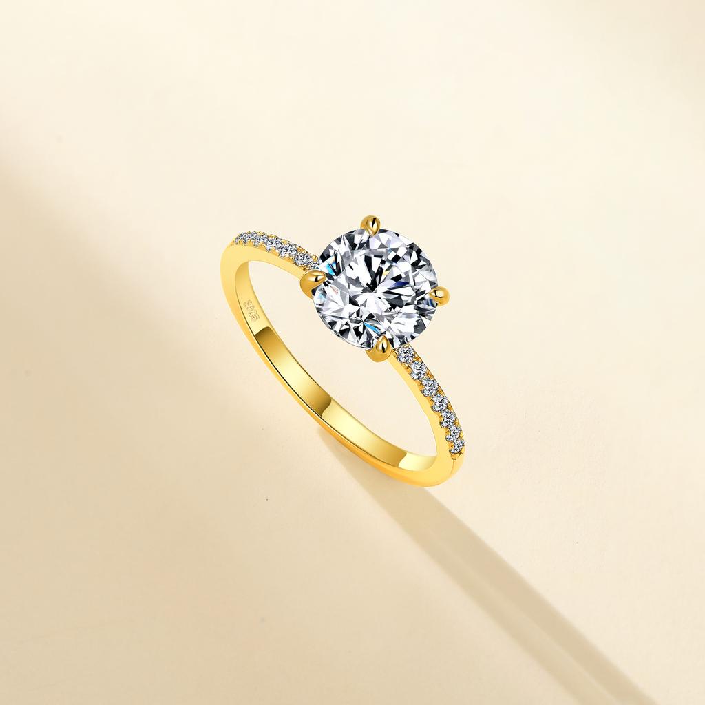 2.15 CTW S925 Sterling Silver Round Cut Moissanite Engagement Ring Pave Accent Solitaire Bridal Ring for Women