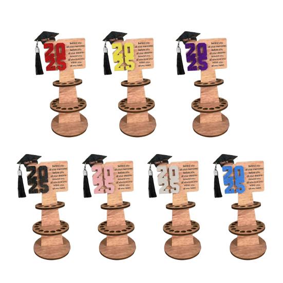 Graduation Wooden Money Holder Tower Double Layers Cash Storage Rack Class of 2025 Graduates Money Gift Grad Party Desktop Decoration