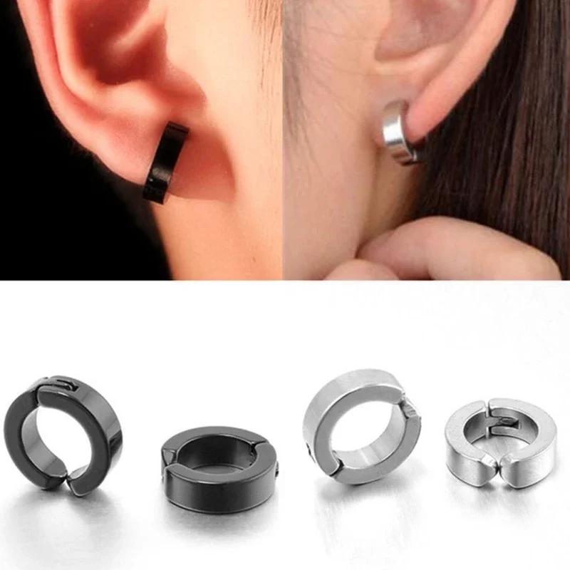 1 pairs No Piercing Earrings Stainless Steel Clip-on Fake Earring Round Ear Clip For Women Men Punk Party Fashion Sexy Jewelry