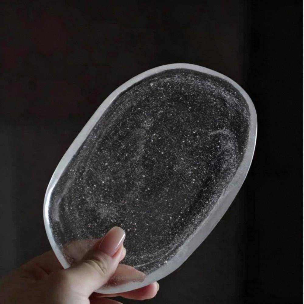 Exquisite Glass Dessert Dish Oval Shape Spit Bone Plate Simple Cold Dishes Restaurant