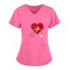 European and American Nurse Caregiver V-Neck Print Shirt with Large Pocket, Short Sleeve T-shirt for Women