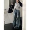 Граффити Y2K Spicy Girl Old Jeans Женские дизайнерские свободные широкие брюки в пол с длинными штанинами
