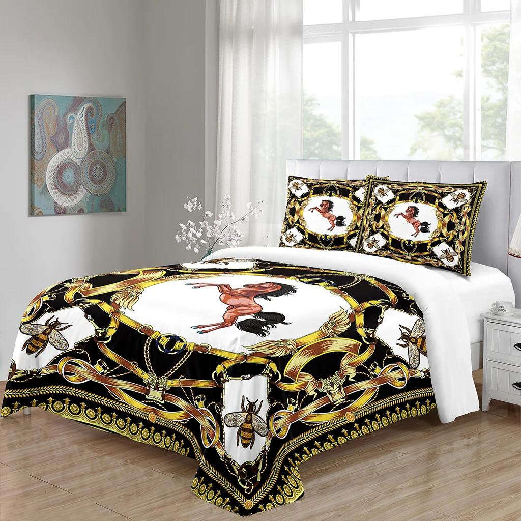 Luxury Black Gold 3Pcs Geometric Queen King Full Size Duvet Cover Bedding Linen Set 2 Seater Bedspread 200x200 240x220 150x200