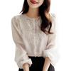 J-Scott Embroidered Chiffon Blouse with Botanical Print, Puff Sleeves, Long Sleeves, Scalloped Design, White (JS86-WH-XL) (Limited Stock)