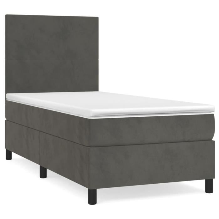 3142882 vidaXL Divan Bed and Mattress Dark Grey 90x200 Cm Velvet