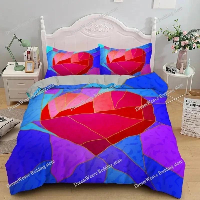 3D Love Heart Duvet Cover Luxury Romantic Theme Bedding Set King Queen for Couple Valentine's Day Gifts Bedroom Decor