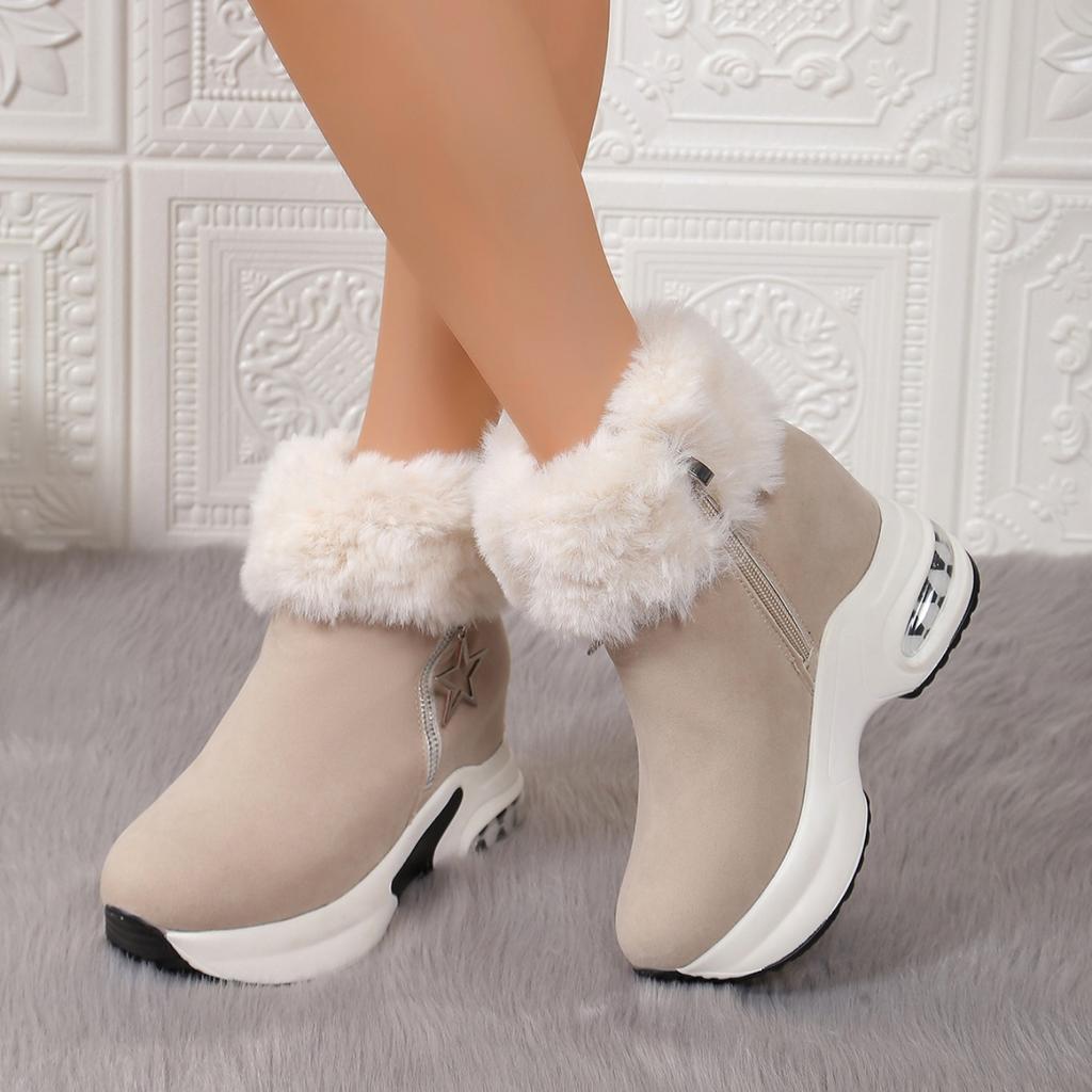 Женские сапоги зимние новые повседневные высокие каблуки теплые сапоги утолщенные пушистые туфли на танкетке модные уличные зимние сапоги на платформе женские
