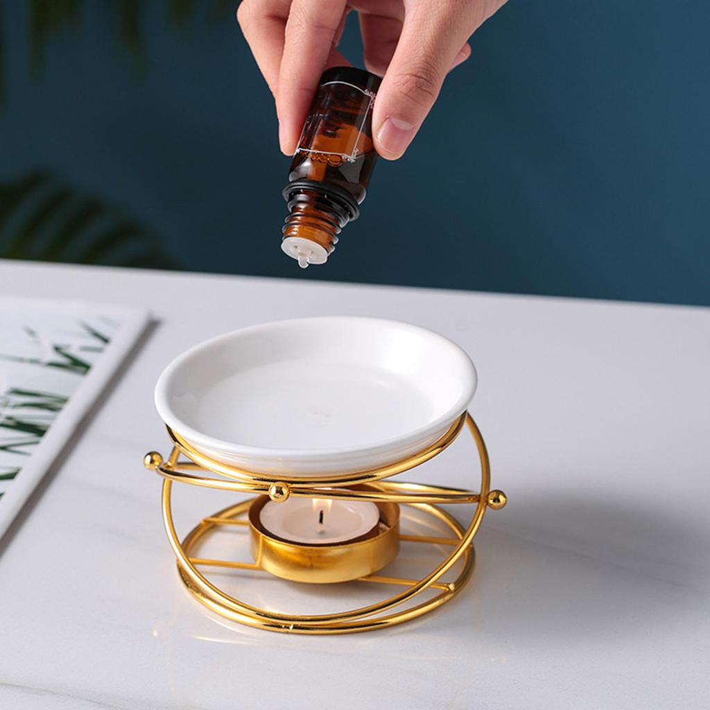 Metal Oil Burner Gold Ceramic Aroma Diffuser for Home Use Safe and Easy To Clean for Yoga Rooms and Spa Relaxation Space