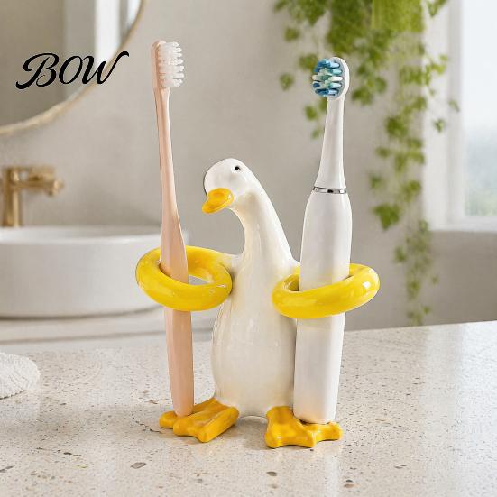 Waterproof Toothbrush Base Duck Shape Holder, Ceramic Electric Stand, Holder Cute Bathroom Countertop Organizer, for Bathrooms Toothpaste Storage Rack