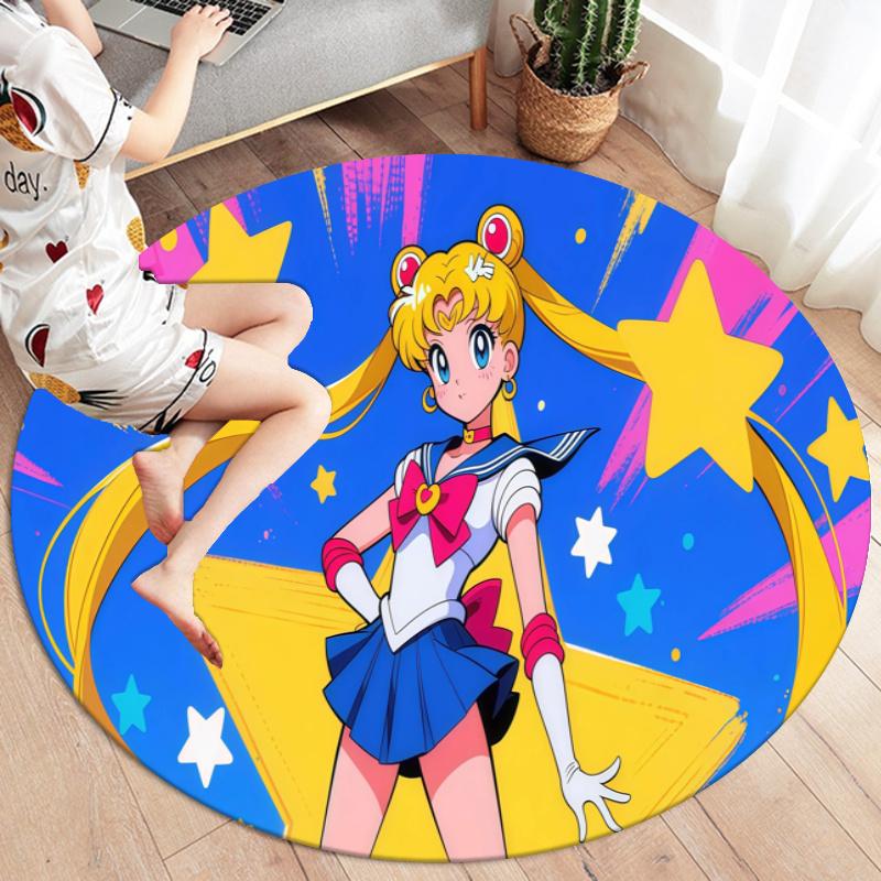 Usagi Tsukino Round Area Rug,Carpet Rug for Living Room Bedroom Sofa Playroom Decor,Non-slip Floor Mat
