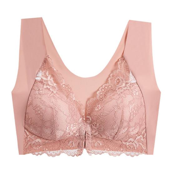 Женский бюстгальтер с застежкой спереди, кружевной широкий плечевой ремень, сплошной цвет, поддержка груди, бесшовный