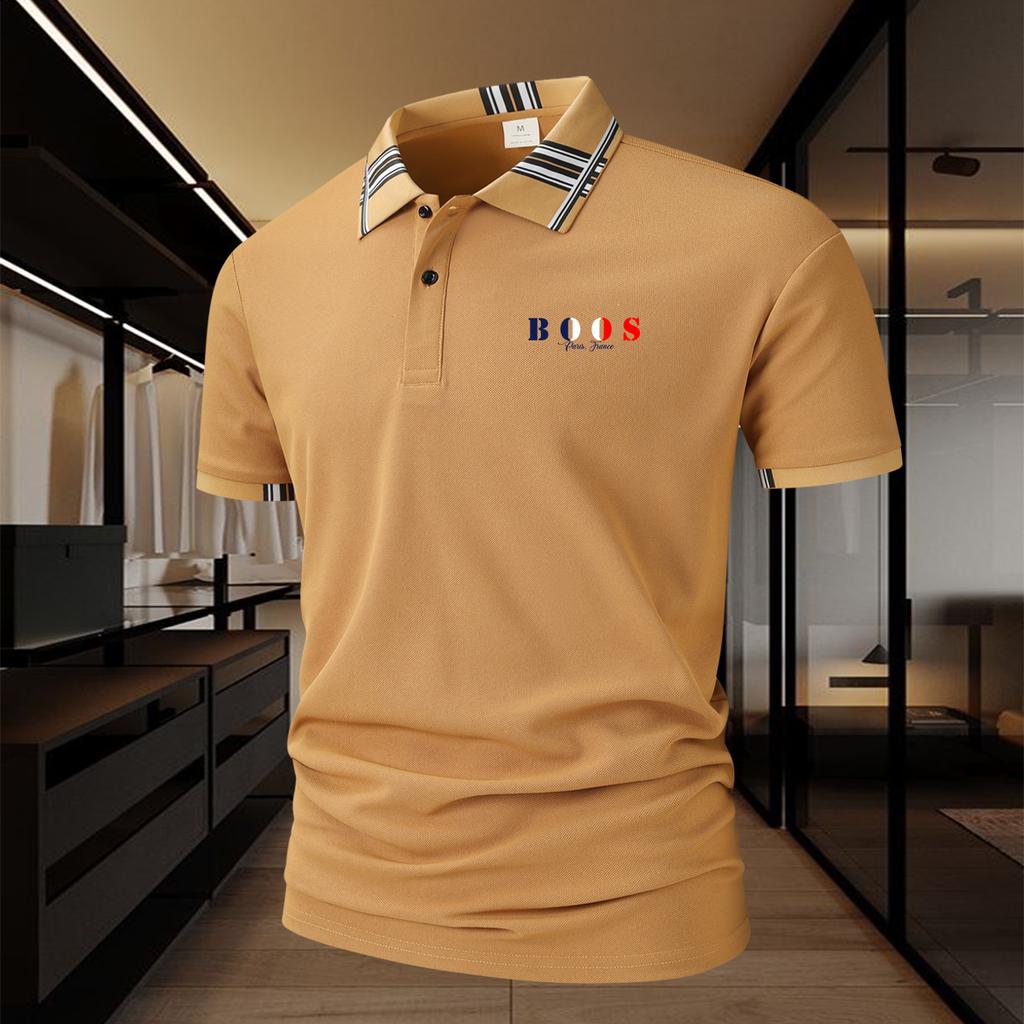 Men's golf polo shirt with a classic 2button collar and checkered collar band-soft and comfortable against the skin,perfect for both work and leisure