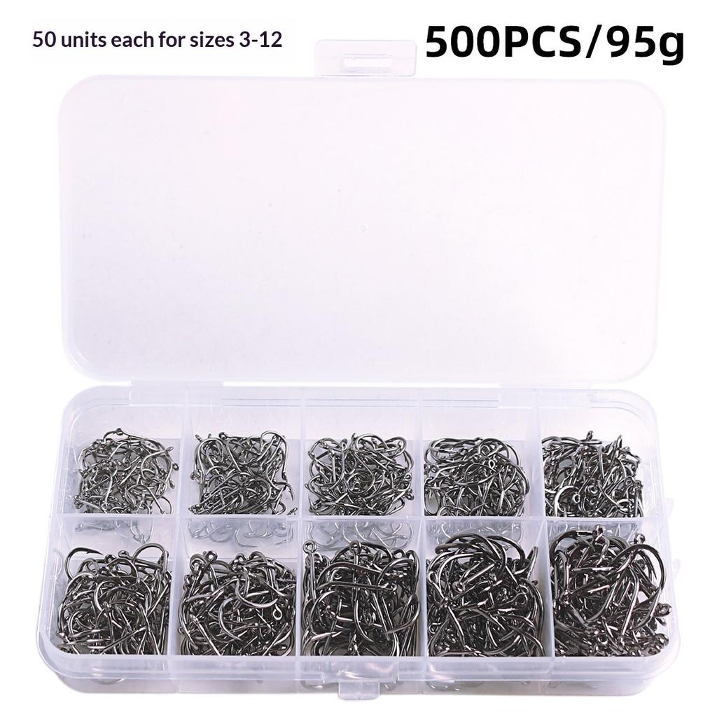 High Quality 1600PCS Premium Fishhooks 10 Sizes Carbon Steel Box With Fishing Hooks W/Portable Plastic Box