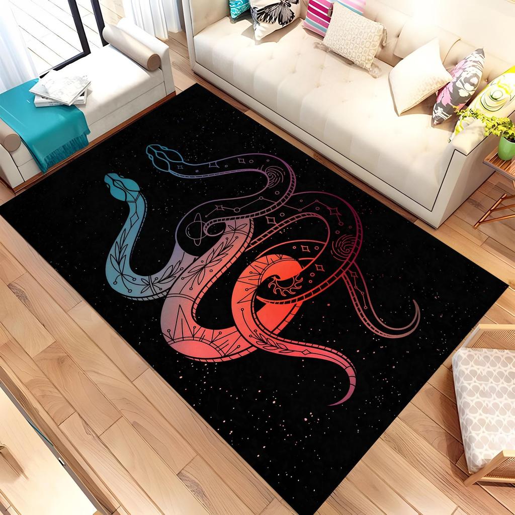 Dark Purple Gold Snake Line Art graphics Rug,Living Room Sofa rug Bedside Bedroom Entry Door Mat,Non Slip Rug,Gift
