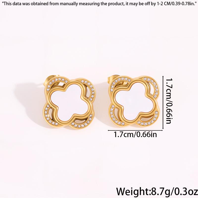 Изысканные двуслойные серьги-гвоздики с четырехлистником из ракушки и титановой стали - Невыцветающие женские украшения