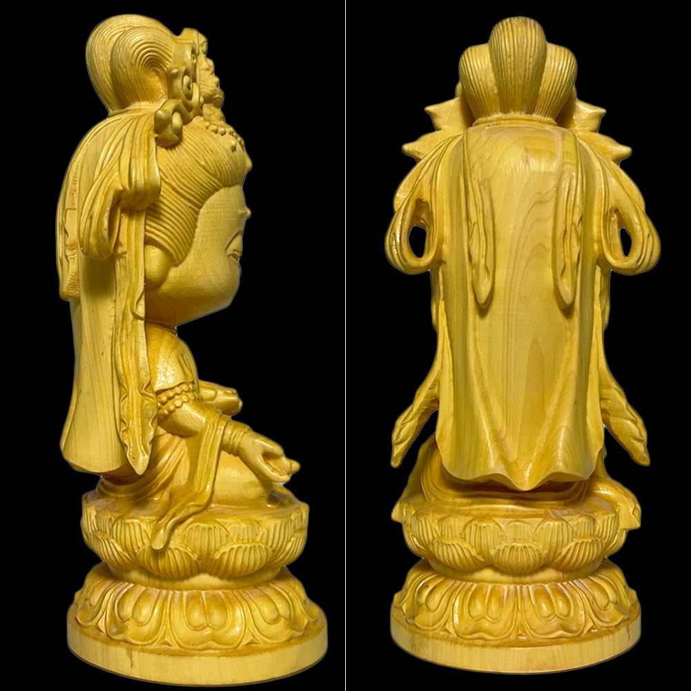 Umora Cute Kannon Statue, Wood Carving, Boxwood, Kannon Bodhisattva Figurine, Protection from Evil, Feng Shui, Entryway, Good Luck Charm, Buddhist