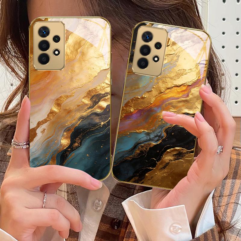 Текстура золотого мрамора Для Samsung A73 A72 A71 A42 A56 A55 A54 A53 A52s A52 A51 A36 A35 A34 A33 A32 A16 Золотой стеклянный чехол для телефона