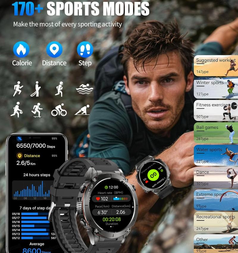 Новые уличные GPS смарт-часы 2025 1,43" AMOLED 10ATM Водонепроницаемый Браслет Компас Спортивный Трекер BT Звонок Смарт-часы Мужские Для Xiaomi IOS