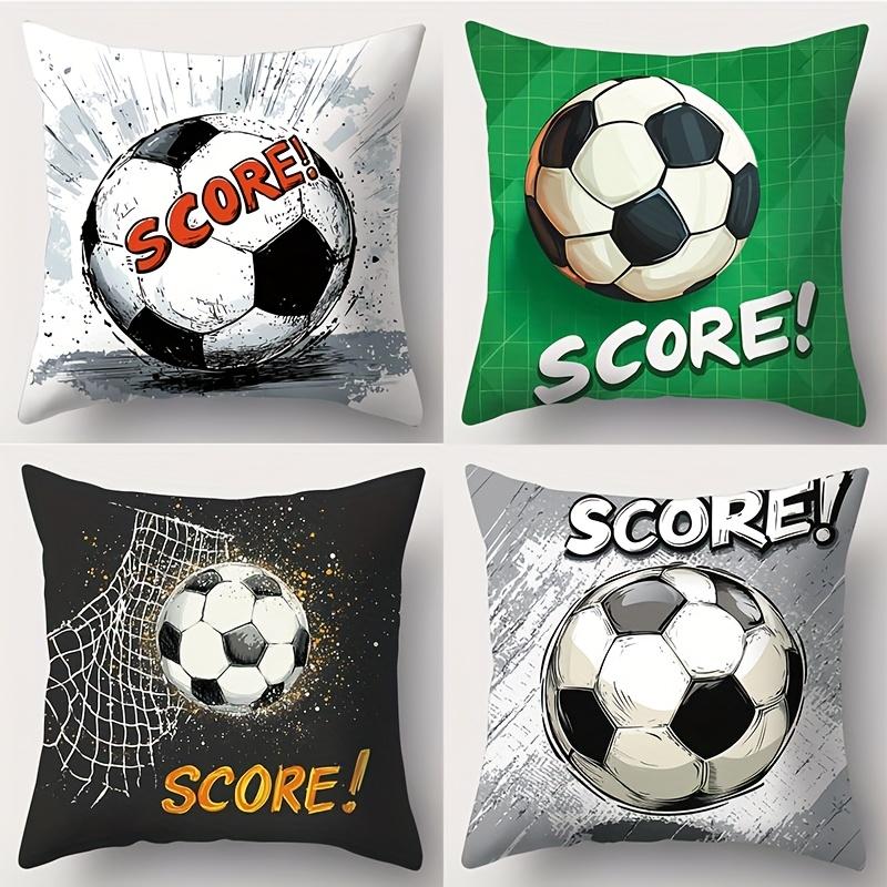 4Pcs Double-Sided Printed Throw Pillow Covers, Football Goal Print Cushion Cases, Sports Fan Home Decor For Bedroom Living Room