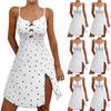 Women's Heart-Shaped Printed Camisole Sleepwear, Nightgown, Slit Shaped Home Wear