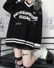 Женские толстовки большого размера Y2K в черную полоску в стиле Харадзюку, толстовки с буквенным принтом в стиле гранж, свободные повседневные топы с v-образным вырезом в готическом стиле