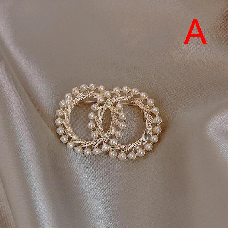 Pearl Colorful Enamel Double Circle Brooch Coat Scarf Pin Luxury Jewelry