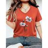 Футболка большого размера для женщин с цветочным принтом 3D, V-образным вырезом, коротким рукавом, графическими футболками